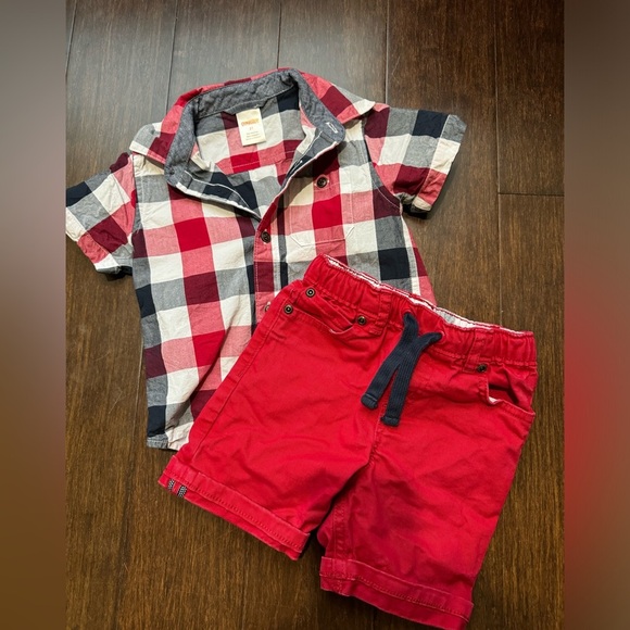 Gymboree American Cutie Gingham Button Up Shirt and Cuff Pull on Shorts - Picture 1 of 5
